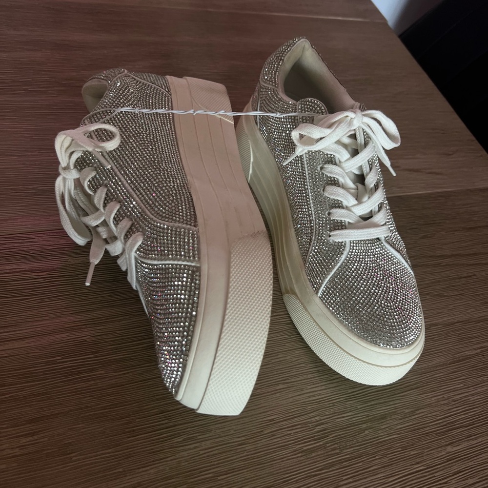 Jessica Simpson Silver Rhinestone Platform Sneakers